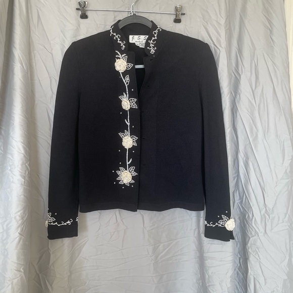 J.S.S. Vintage Elegant Black beaded Embroidered Women's Jacket - Picture 1 of 10